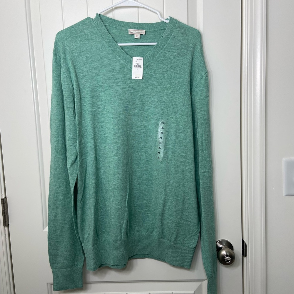 NWT GAP men’s green light knit‎ shallow v-neck fashion comfy casual sweater XL